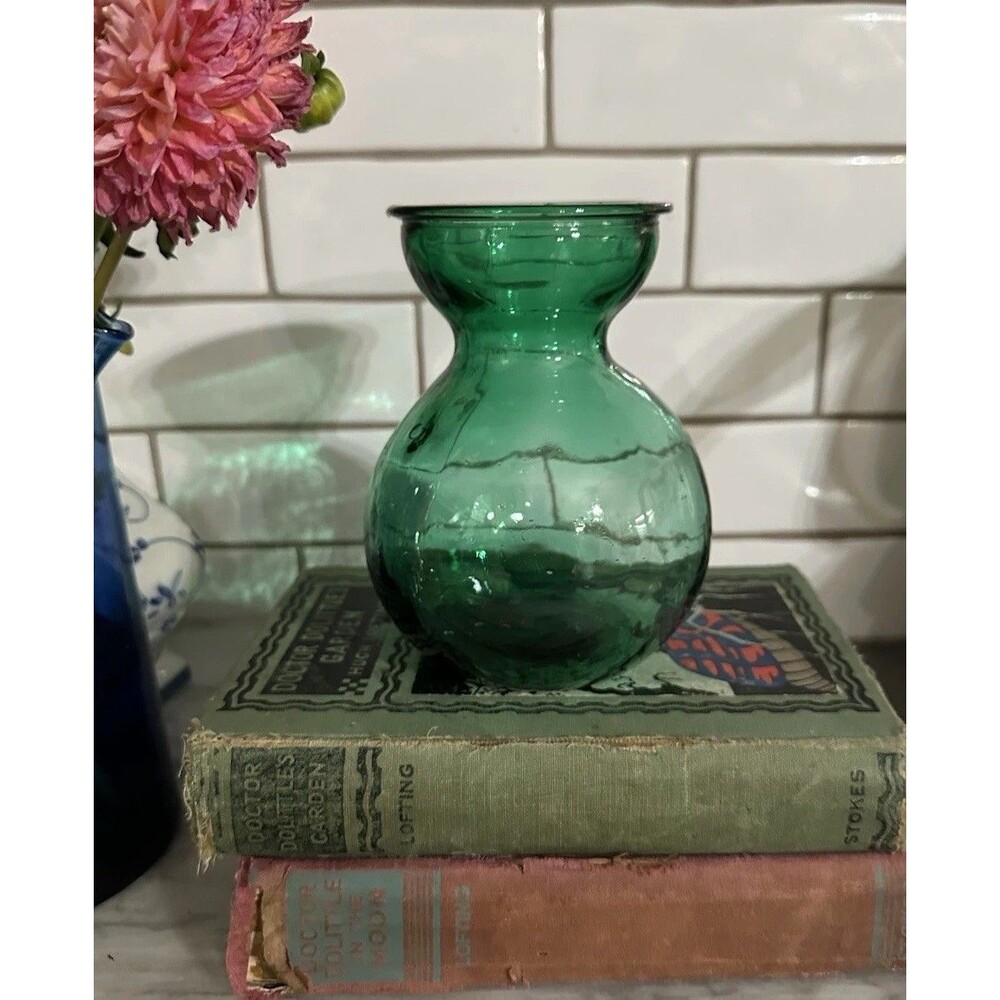 Antique Emerald Green Glass Hyacinth Bulb Forcing Vase Hand Blown